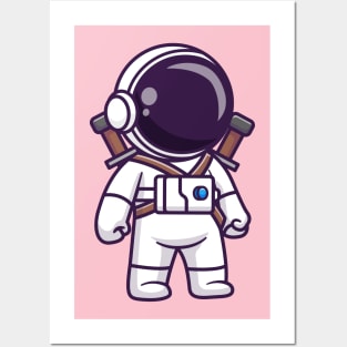 Cute Astronaut With Sword Cartoon Posters and Art